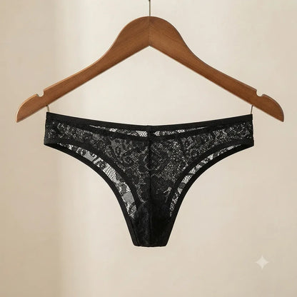 Close-up of black lace pattern and edging