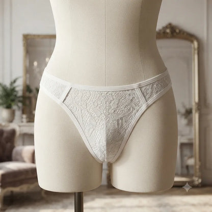 Women's white lace thong front view
