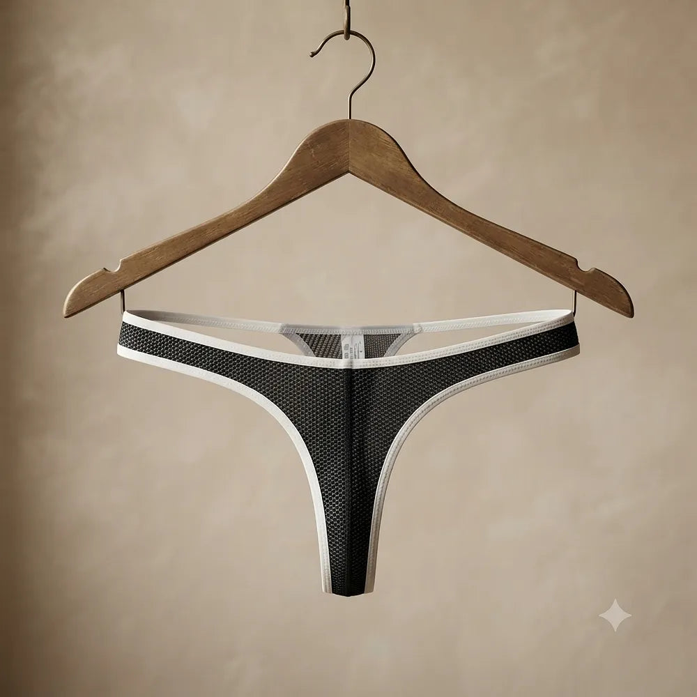 Men's black mesh thong بحواف بيضاء