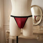 عرض أمامي لـBurgundy Mesh Thong مع حزام أسود