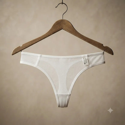 Men's white mesh thong بتصميم أبيض موحد