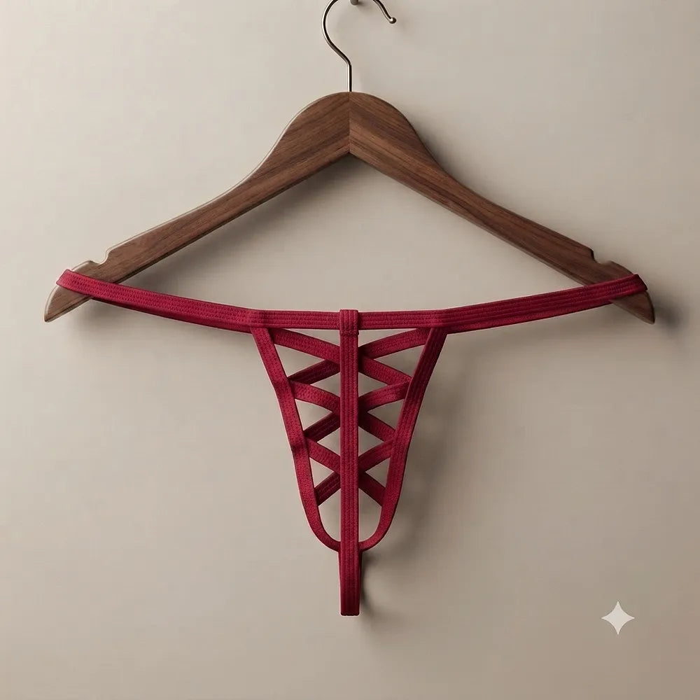 Men's red crisscross strap thong variant
