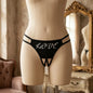 Women's black thong with two parallel straps on each side