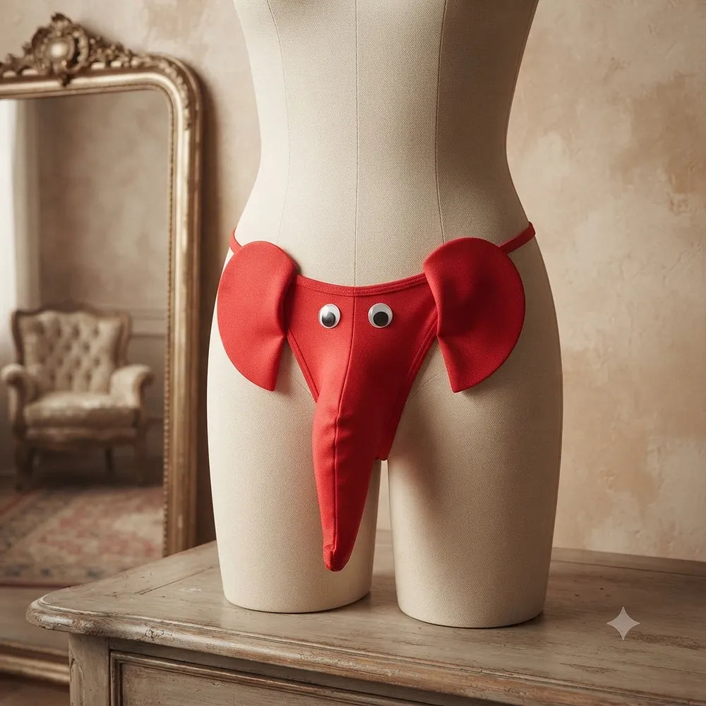 Men's red elephant novelty underwear with side ear details