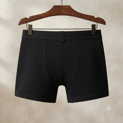 Rear view of black boxer brief on hanger