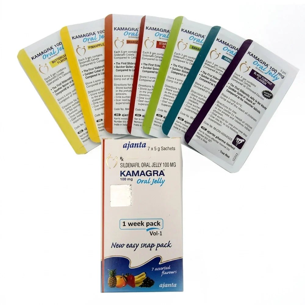 Kamagra Oral Jelly 100mg - 7 Assorted Flavors Weekly Pack - New Center