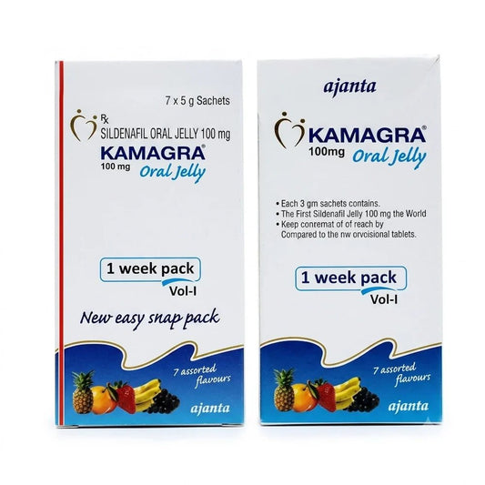 Kamagra Oral Jelly 100mg - 7 Assorted Flavors Weekly Pack - New Center