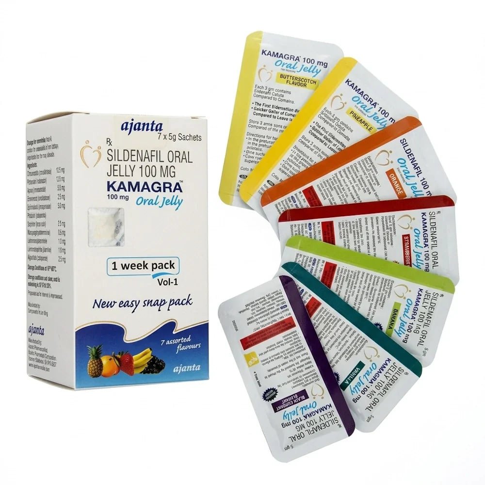 Kamagra Oral Jelly 100mg - 7 Assorted Flavors Weekly Pack - New Center