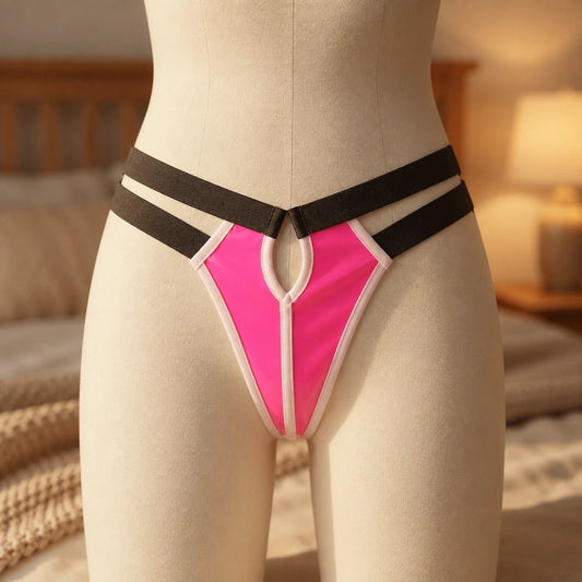 Men's Pink Cutout Strappy Thong – Black Straps - New Center